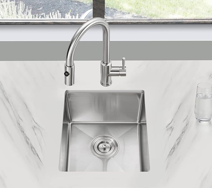 POPFLY 15x17 Inch Undermount Bar Prep Sink, 15” Undermount Rectangle Kitchen - Image 2