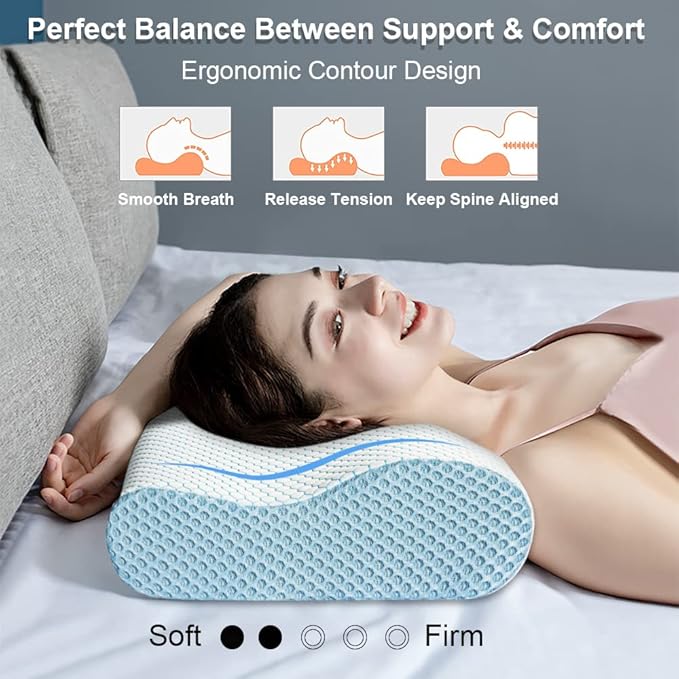 Anvo Memory Foam Pillow, Neck Contour Cervical Orthopedic Bed Pillow - Image 2