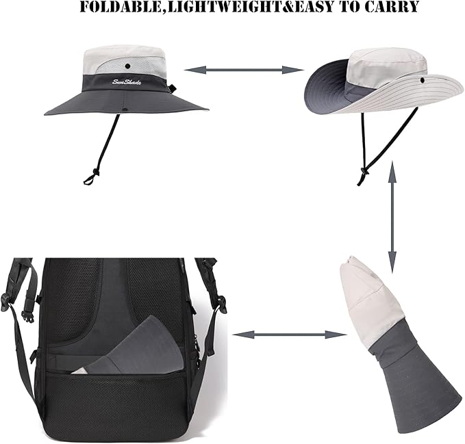 Womens Summer Sun Hat Beach Hat Wide Brim Outdoor UV Protection Hat Foldable - Image 4