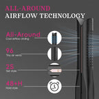 SKIMI Airflow Styler, Titanium Flat Iron Hair Straightener, Professional Curling Iron with Cooling Air Vents to Lock in Style, 5 Temps & Dual Voltage, Auto Off (Black & Blush Gold).