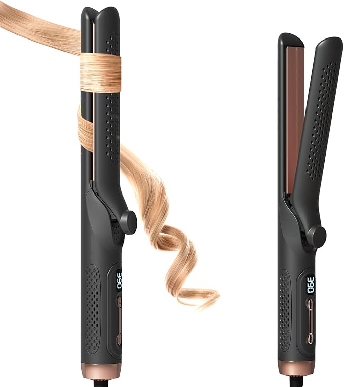 Hahahope Hair Straightener and Curler 2-in-1, 360° Airflow Styler Curling Iron, 1.25 Inch Curling Wand, 20 Million Negative Ion Hair Care, 5 Temps & Auto Off, Dual Voltage (Black)