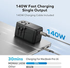 MOMAX 140W Universal Travel Adapter, GaN Technology, EU/UK/AUS/US/JP Worldwide - Image 2