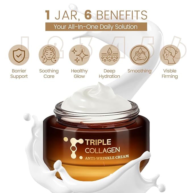 Triple Collagen Cream, Hydrolyzed Collagen Face Moisturizer with Hyaluronic Acid & Niacinamide, Barrier Repair, Deep Nourishment, Oil Control & Brightening, Anti-Glycation & Anti-Gging, 50g/1.764oz