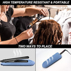 Heat Insulating Silicone Mat Pouch for Hair Straightener, Anti-Slip Travel Pad Cover for Curling & Flat Iron, Portable Styling Heat Mat Holder for Curler Wand and Hot Waver (Blue)