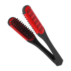 Clamp Hair Straightening Brush - Double-Sided Bristle Brush for Hair Straightening, Styling and Hairdressing for Women and Men (Red)