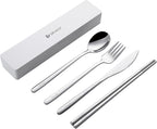 DEVICO Travel Utensils With Case, Camping Silverware, Portable Cutlery Flatware by DEVICO