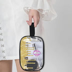 Personalized Clear Makeup Bag with Name, Transparent Travel Cosmetic Bag for Women, Friends, Mother's Day, Bridesmaid, Bride, Wedding, Graduation, Yellow Glitters Water Fluid Shape Sequins