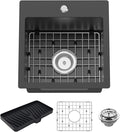 Small Black Kitchen Sink, 15x15 Inch Stainless Steel Drop In Topmount Kitchen by FAUENPEEY