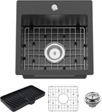 Small Black Kitchen Sink, 15x15 Inch Stainless Steel Drop In Topmount Kitchen by FAUENPEEY