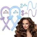 GADZHI Heatless Curling Headband Hair Roller Set for Long Hair No Heat Silk Hair Wrap Curler Ribbon for Overnight Sleep Hair Roller with Hair Claw Clip DIY Hair Styling Tools (2 set - purple+blue)