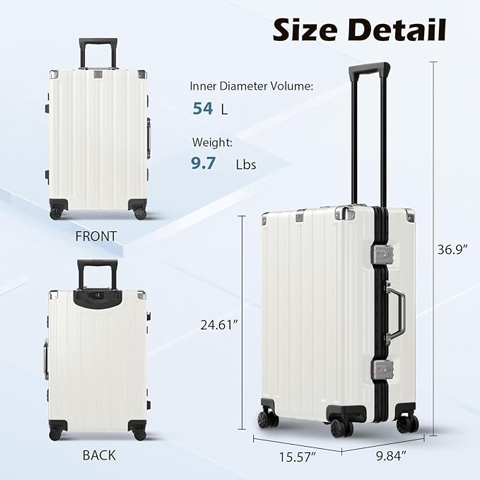 Krute Checked Aluminum Frame Suitcase 24 Inch Zipperless Luggages Hardside PC - Image 3