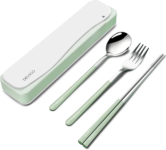 DEVICO Travel Utensils, 18/8 Stainless Steel 4pcs Cutlery Set Portable Camp by DEVICO