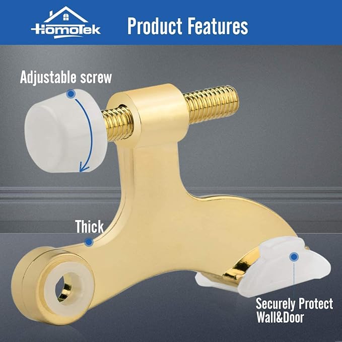 HOMOTEK 4 Pack Hinge Pin Bright Brass Door Stopper, Adjustable Deluxe Heavy - Image 2