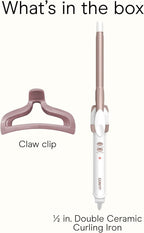 Conair Double Ceramic ½-Inch Curling Iron with Bonus Claw Clip, ½-Inch Barrel Creates Spiral Curls, Hair Curler for Use on Short to Medium Hair, White/Rose Gold
