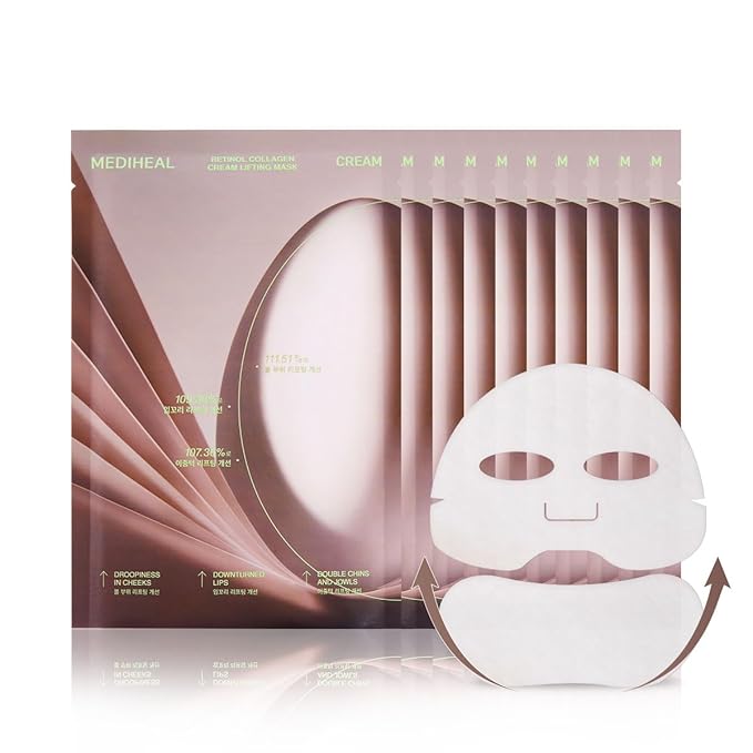 Mediheal Retinol Collagen Cream Lifting Mask (10 Counts) for V Line Mask, Anti-Aging - Helps Reduce Fine Lines & Wrinkles, and Smoothens Skin