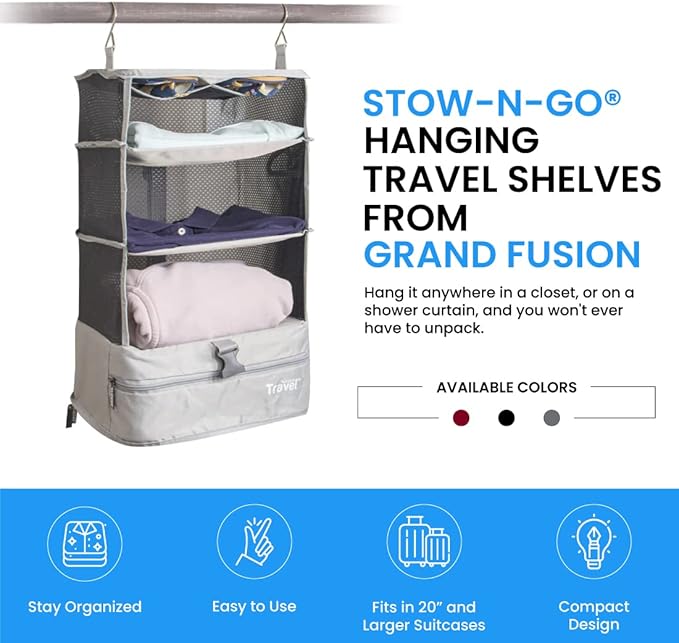 Grand Fusion Stow-N-Go Portable Hanging Travel Shelves, Packing Organizer - Image 9
