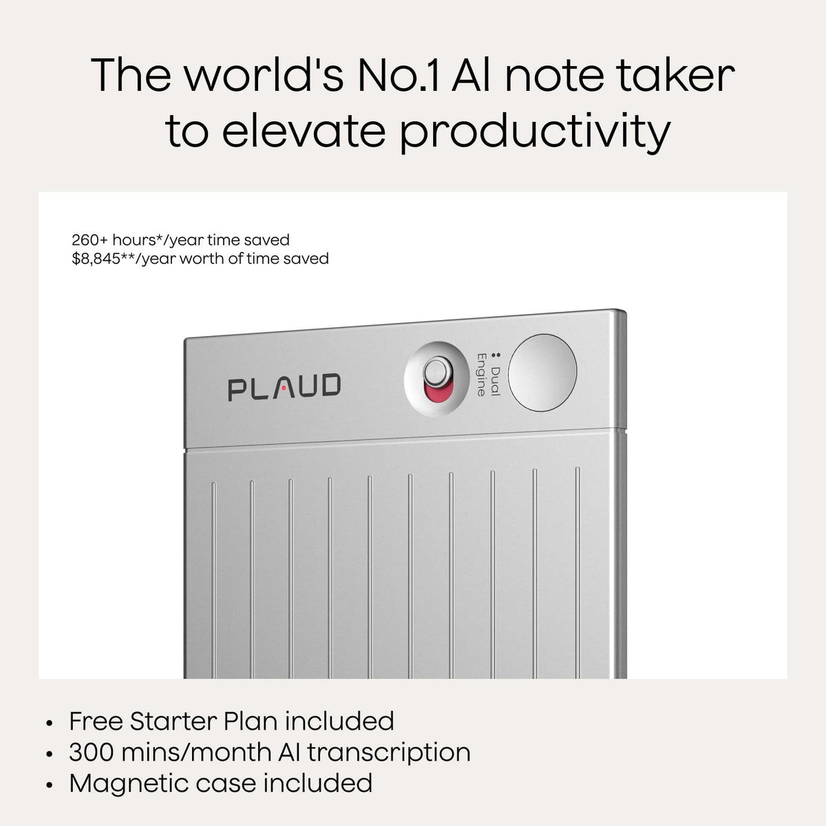 Note AI Voice Recorder Transcribe Summarize (Silver)