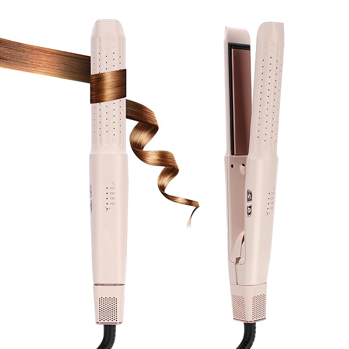 Hair Straightener and Curler, Dual Voltage Curling Iron, Airflow Multi Styler for Straight/Curly/Waves, Negative Ion Hair Care, No Heat Damage Hair Curler