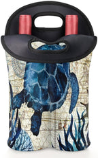 Vintage Sea Turtle 2 Bottle Wine Carrier Tote Bag Insulated Neoprene Portable - Image 5