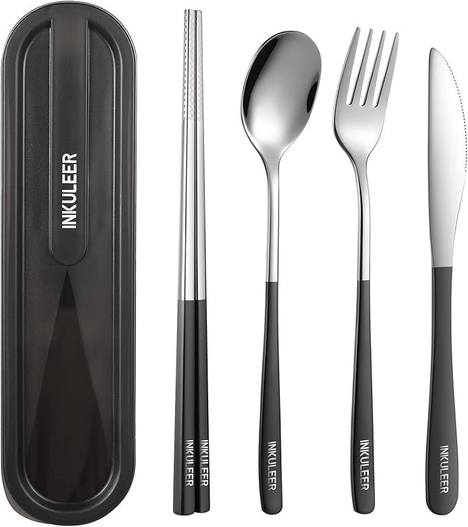 Travel cutlery set, 18/8 stainless steel cutlery, Reusable utensils set by inkuleer