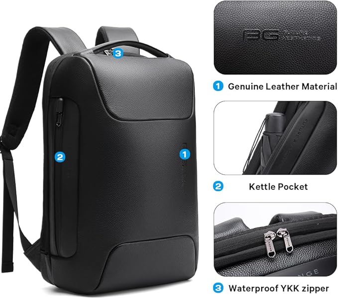 BANGE Genuine Leather Laptop Backpack Fits 15.6 Inch, Anti Theft Business Back - Image 7