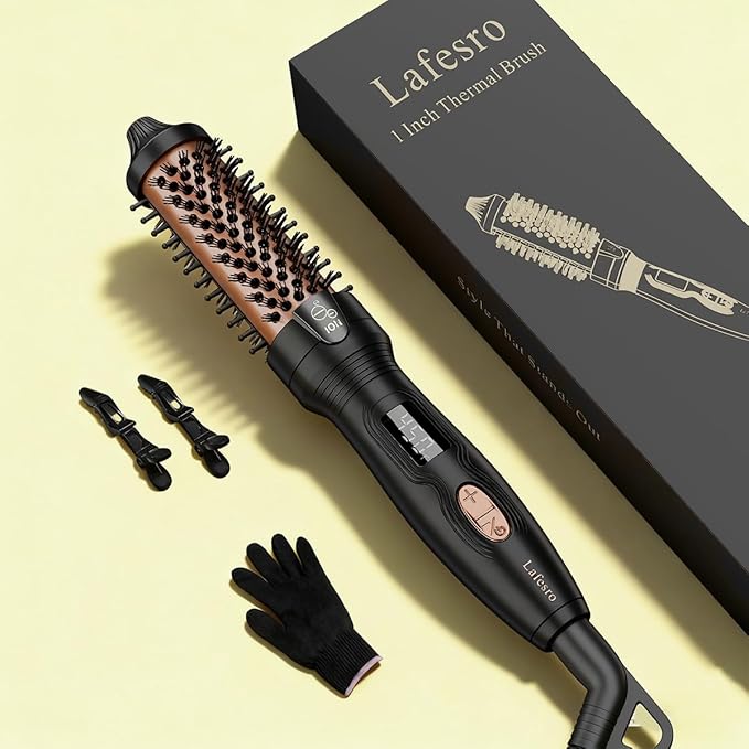 Thermal Brush, MINI & Tiny 1 Inch Ionic Heated Round Brush for Smooth Style, Tourmaline Ceramic Cepillo para Pelo for Short to Medium Hair, Adjustable Temperature, Dual Voltage, Compact-Size