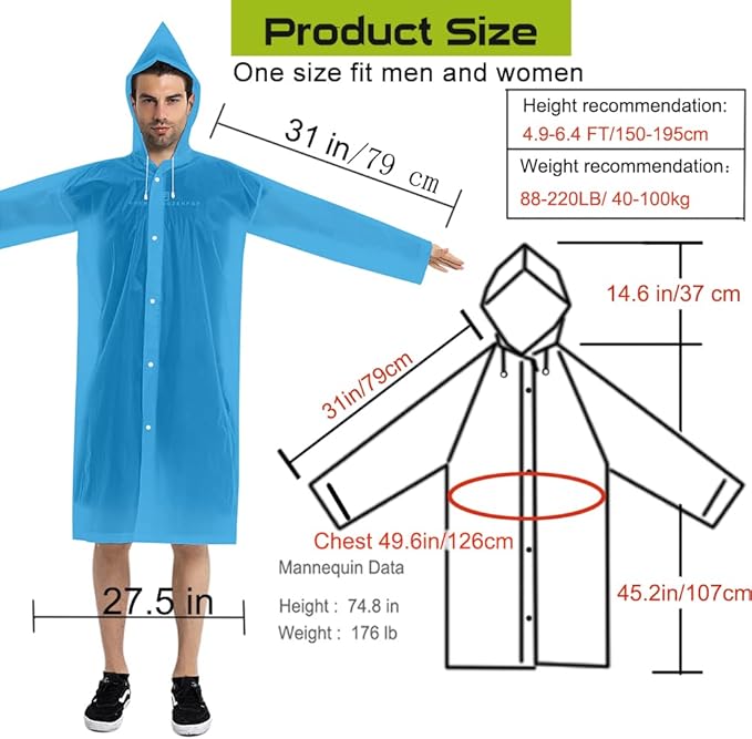 Rain Coats - Reusable EVA Rain Ponchos - Image 2
