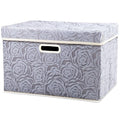 Collapsible Storage Boxes with Lids Fabric Decorative Storage Bins Cubes Organizer Containers Baskets with Cover Handles Divider for Bedroom Closet Living Room 14.9x9.8x9.8 Inch 1 Pack (Gray / Medium(1-Pack))