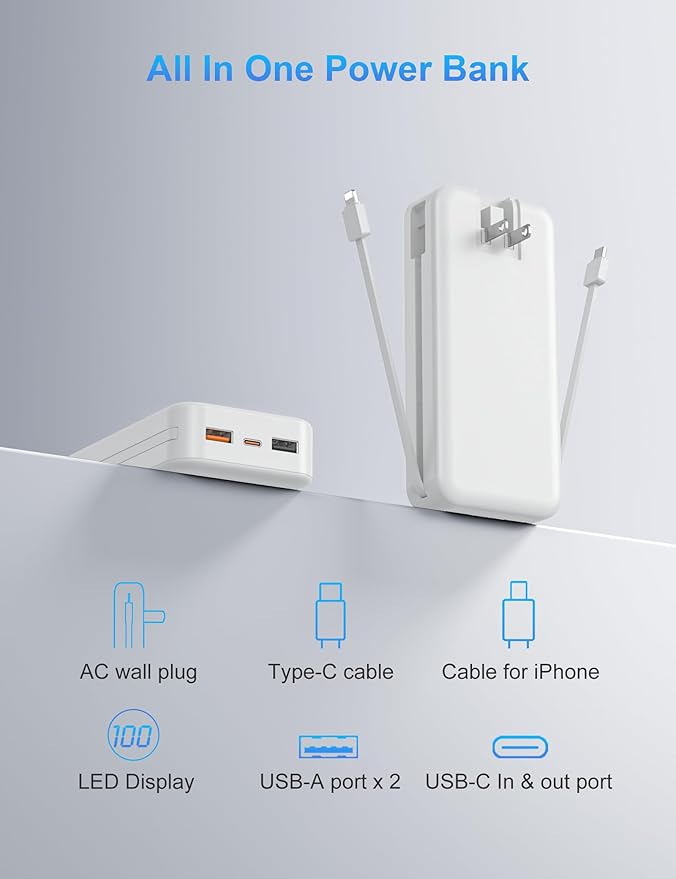 Portable Charger with Wall Plug, 20000mAh USB C Power Bank Fast Charging - Image 9