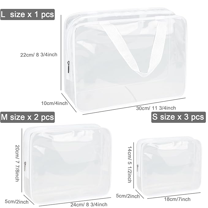 APREUTY Clear Makeup Bags, TSA Approved 6 Pcs Cosmetic Makeup Bags Set Clear PVC - Image 2