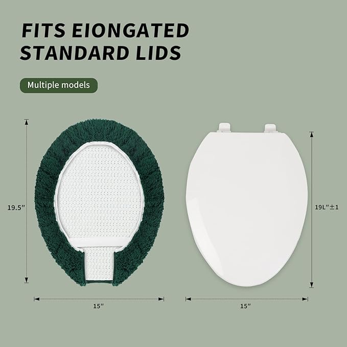 Microfiber Elongated Toilet Seat Cover 19.5"x 15" Machine Washable Solid Toilet - Image 2