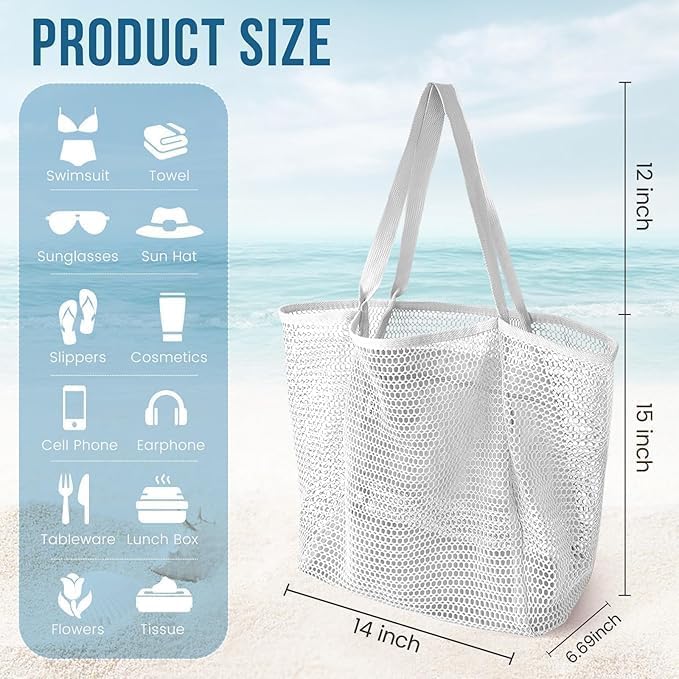 Beach Bags for Women, Foldable Mesh Tote Bag - Image 2