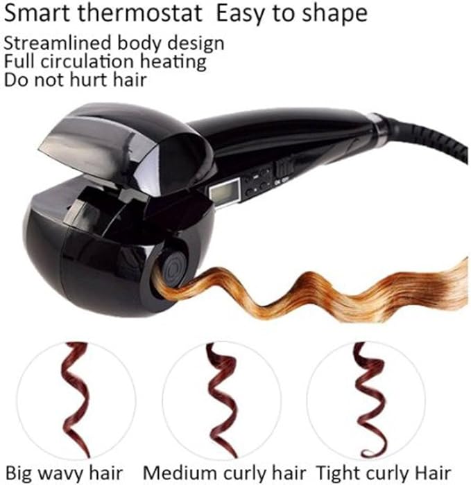 Hann Hair Curler, LCD Pro Salon Automatic Ceramic Roller Wave Machine Styler, Black, 1 Count (Pack of 1)