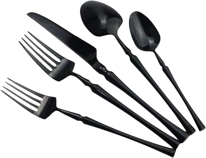 Gugrida 20 piece Black Flatware Set 304 Stainless Steel Fork Spoon Cutlery - Image 3