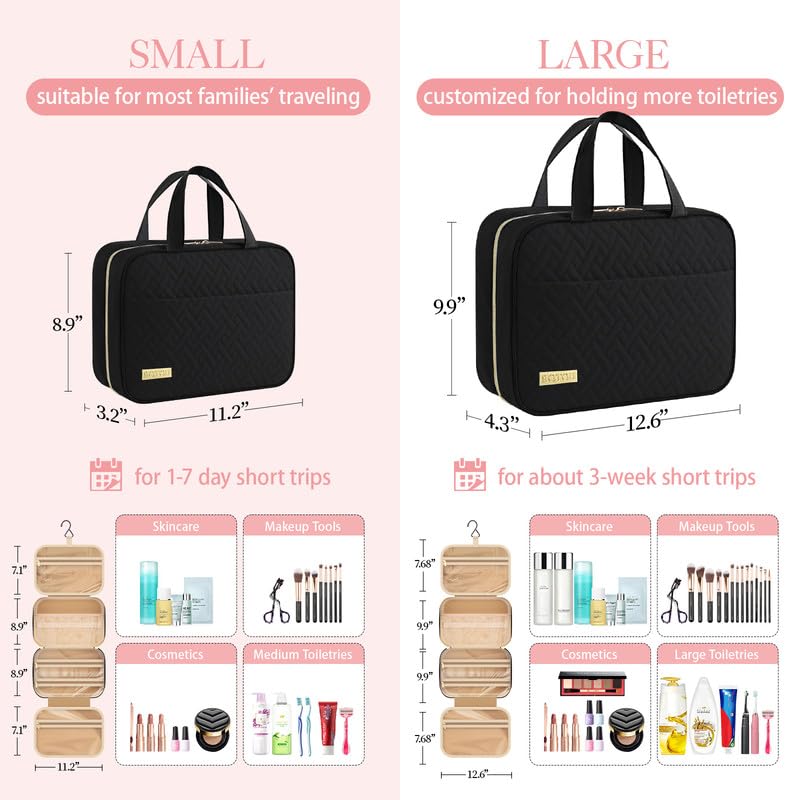 Hanging Travel Toiletry Bag Women Men Essentials Black (Black / Large)