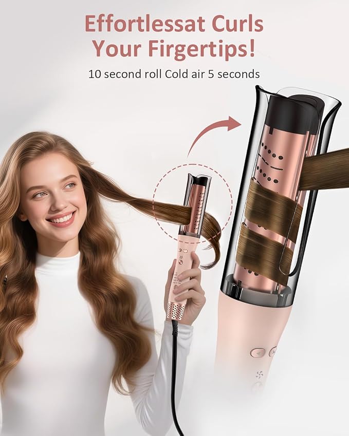 Automatic Curling Iron, Auto Hair Curler with 4 Temperature & 3 Timer Portable Hair Curler Automatic Shut-Off, Anti-Scald, Anti-Tangle 500 Million Ionic Rotating Curling Wand for Hair Styling