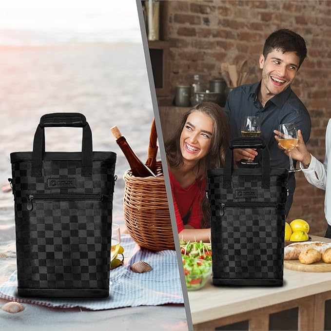 opux Two Bottle Wine Bag Carrier Tote, Insulated Leakproof 2 Bottle Wine Cooler - Image 8