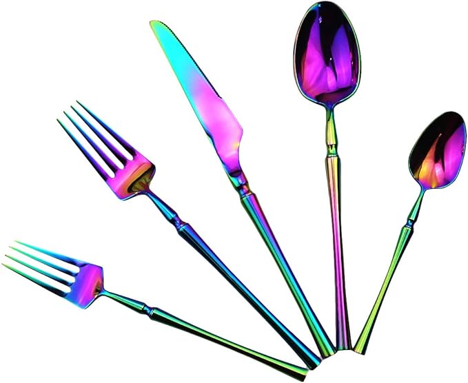 Gugrida 20 piece Rainbow Flatware Set 304 Stainless Steel Fork Spoon Cutlery by Gugrida