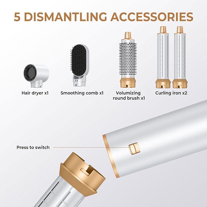 5 in 1 Blow Dryer Brush, Hair Dryer Brush Set Negative Ion Upgrade Hot Air Brush Air Styler Curling Wrap Air Curler, Curling Iron Hair Styling Tools As A Gift for Straight/Curl/Drying/Smoothing