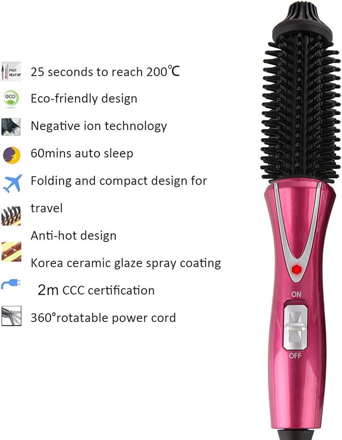 Hair Curler Brush, Folding Curling Heated Round Mini Portable Travel Anti Static Dual Ionic Ceramic Thermal Styler Hair Styling Tool Hot Air Styling Brush for Volume and Soft Curls