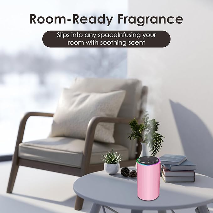 Waterless Essential Oil Diffuser, Battery Powered Mini Scent Air Machine, Aromatherapy Mist Diffuser for Home Room Car Office (Pink)