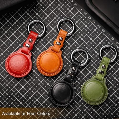 Genuine Leather Keychain Holder Case for Apple AirTag ((1 Pack)Brown)