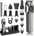 5-in-1 Electric Beard Trimmer Body Hair Trimmer Kit, Professional Cordless Hair Clippers for Men Rechargeable, IPX7 Waterproof Mens Grooming Kit for Face, Mustache, Body, Nose, Gifts for Men (Silver)