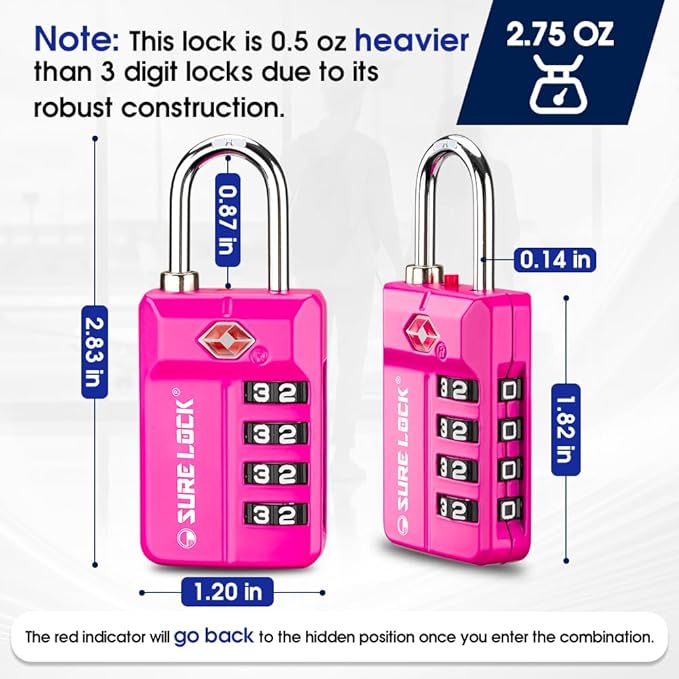 SURE LOCK TSA Approved 4-Digit Resettable Combination Luggage Locks - Image 4