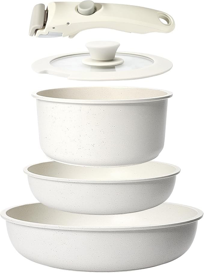 GiPP 5Pcs Pots and Pans Set Non Stick, Cookware Sets Nonstick Detachable Handle by GiPP