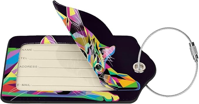 Cat Leather Luggage Tag with Stainless Steel Ring, Fun Name Id Card Cover - Image 2