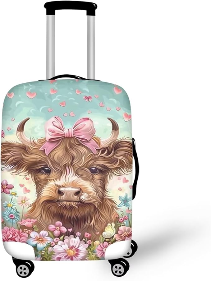 Highland Cow Suitcase Cover Flower Suitcase Protector Fits 22-25 Inch Luggage by Dremagia