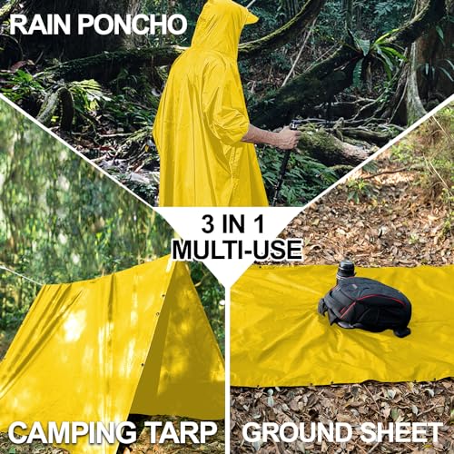 Reusable Rain Poncho for Adults (One Size / Yellow a)