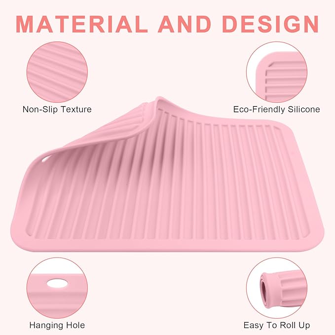 Oversize Silicone Heat Resistant Mat, Professional Hot Hair Tools Mat for Curling Iron, Flat Iron, Hair Straightener, Portable Hot Pad Cover with Velcro for Travel Home Salon(14.2" x 11.0")
