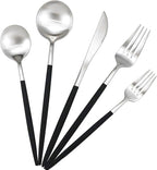 Gugrida Black Handle Matte Silver Silverware Set by Gugrida